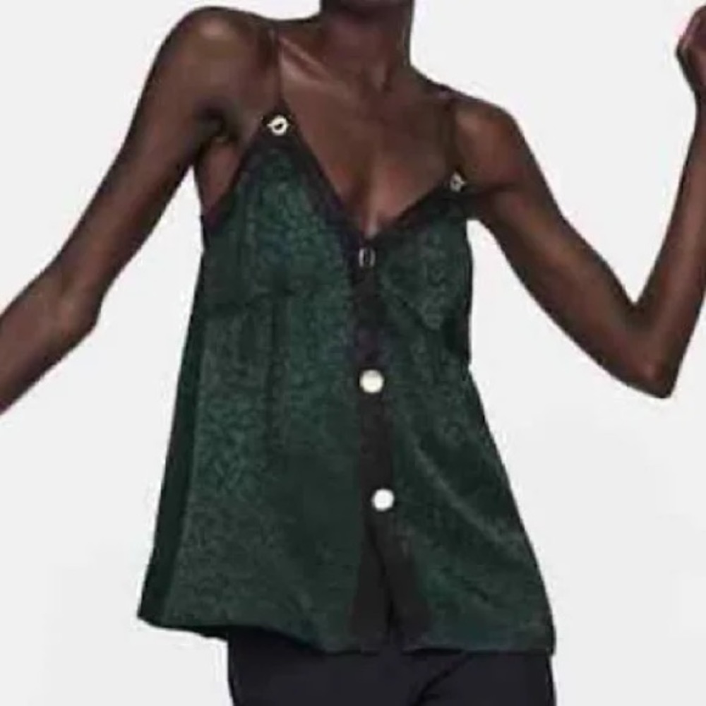 Zara Green Animal Print Strappy Camisole Tank Top (size M)